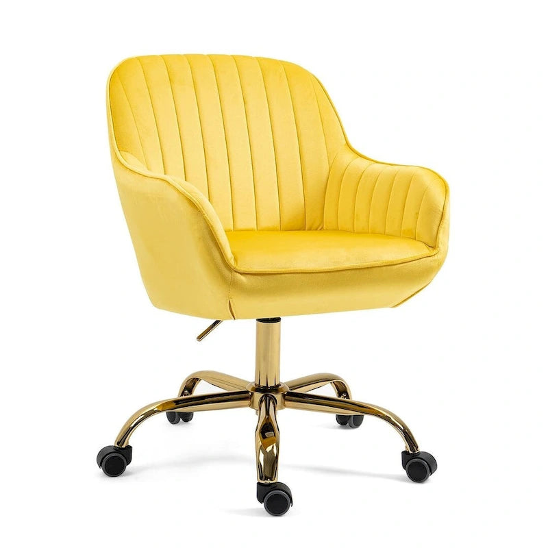 Chaise de bureau pivotante à 360 degrés en velours moderne avec base dorée