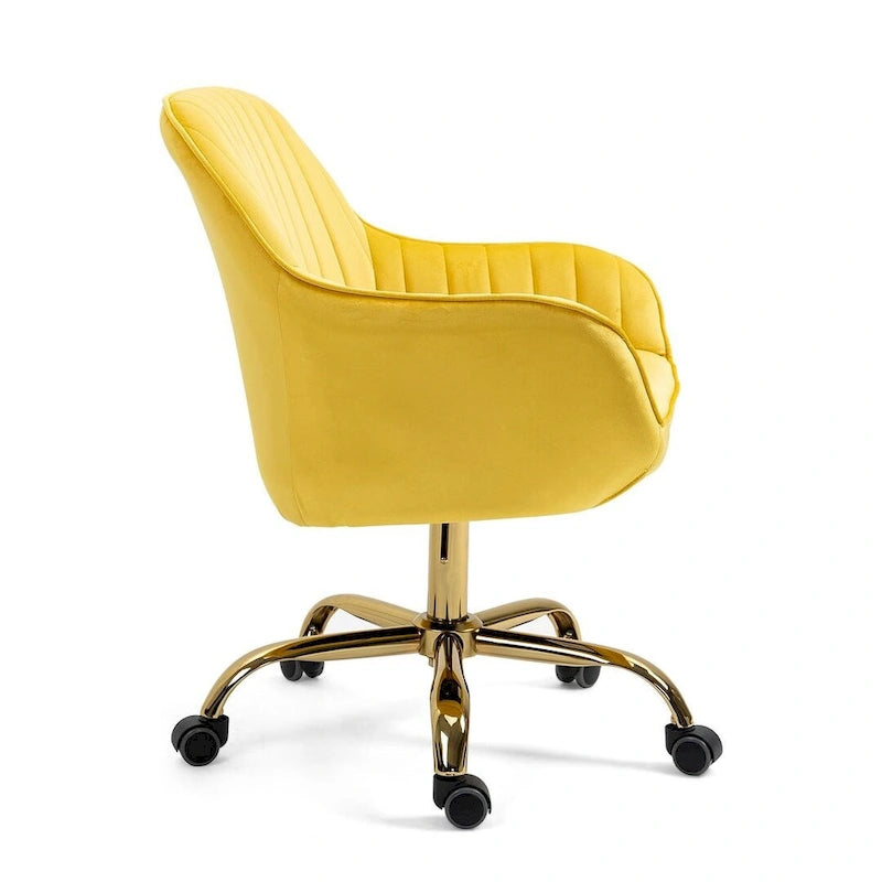 Chaise de bureau pivotante à 360 degrés en velours moderne avec base dorée