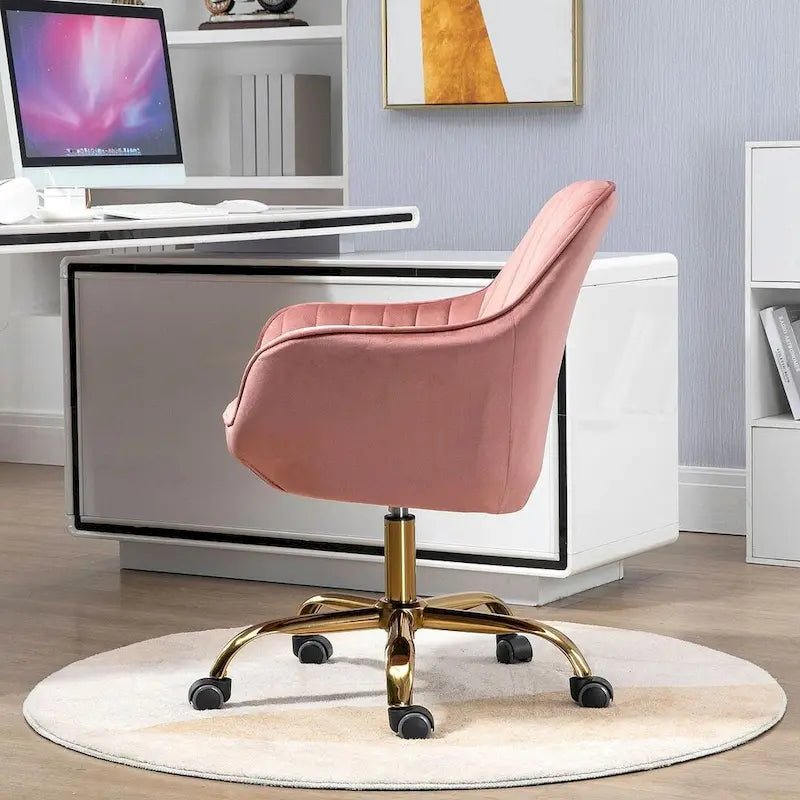 Chaise de bureau pivotante à 360 degrés en velours moderne avec base dorée
