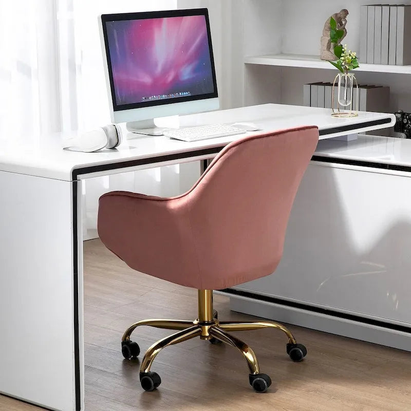 Chaise de bureau pivotante à 360 degrés en velours moderne avec base dorée