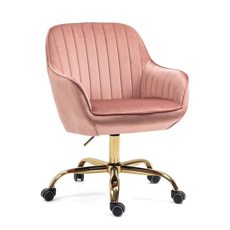 Chaise de bureau pivotante à 360 degrés en velours moderne avec base dorée