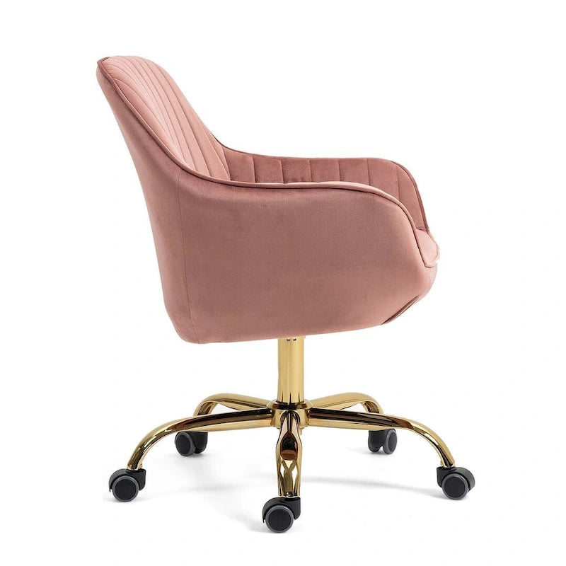Chaise de bureau pivotante à 360 degrés en velours moderne avec base dorée
