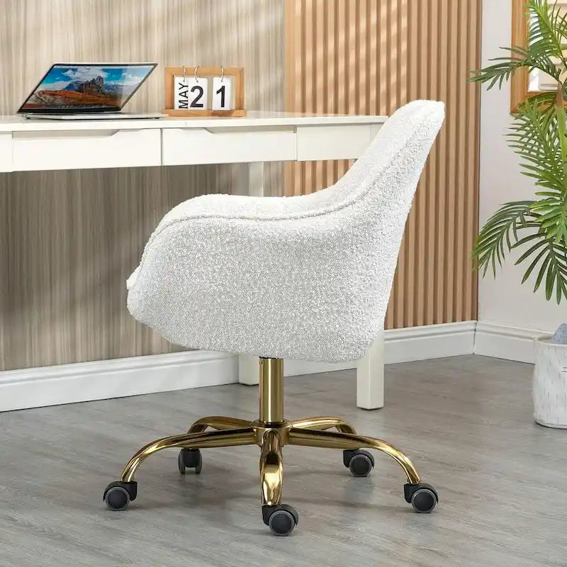 Chaise de bureau pivotante à 360 degrés en velours moderne avec base dorée