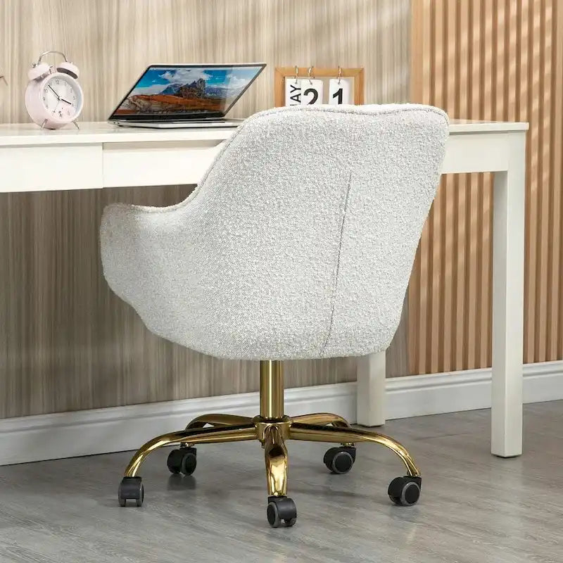 Chaise de bureau pivotante à 360 degrés en velours moderne avec base dorée