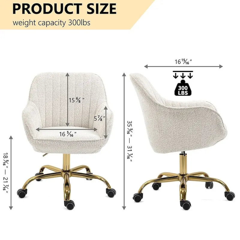 Chaise de bureau pivotante à 360 degrés en velours moderne avec base dorée