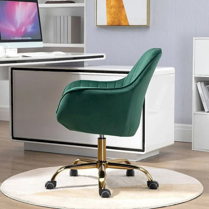 Chaise de bureau pivotante à 360 degrés en velours moderne avec base dorée
