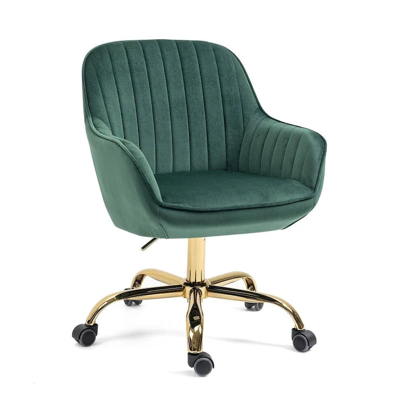 Chaise de bureau pivotante à 360 degrés en velours moderne avec base dorée