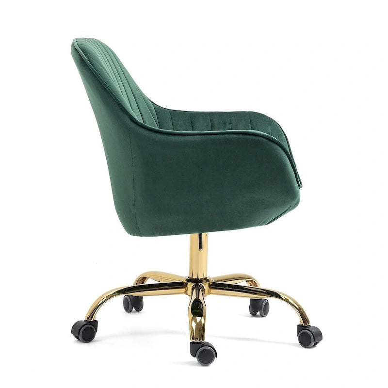 Chaise de bureau pivotante à 360 degrés en velours moderne avec base dorée