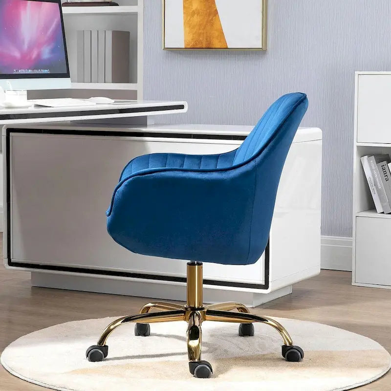 Chaise de bureau pivotante à 360 degrés en velours moderne avec base dorée