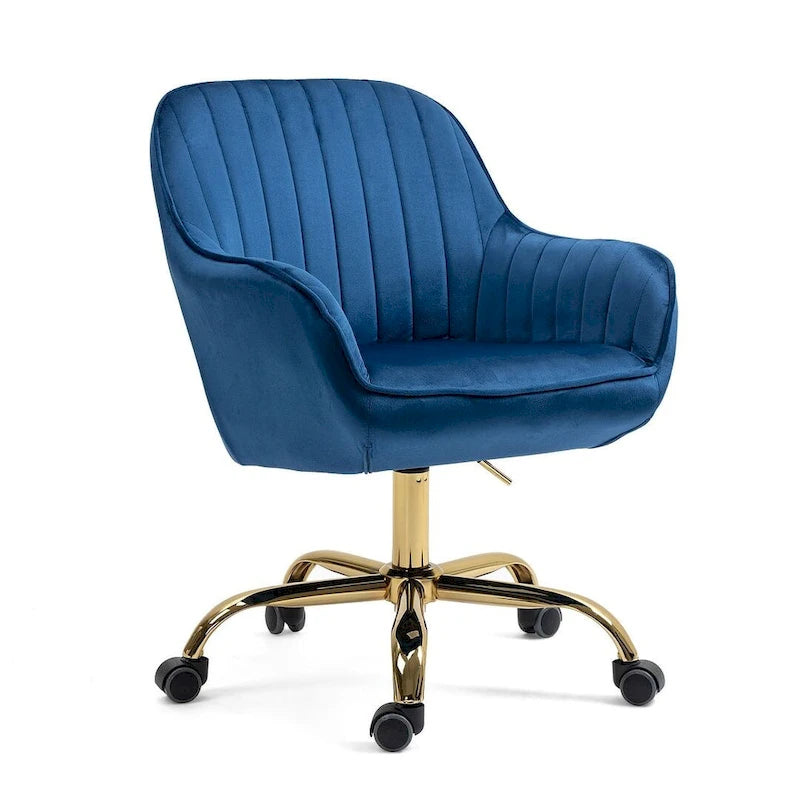 Chaise de bureau pivotante à 360 degrés en velours moderne avec base dorée