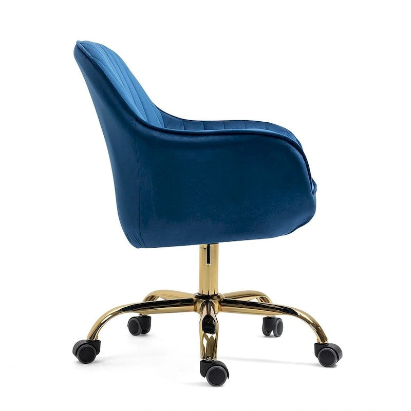 Chaise de bureau pivotante à 360 degrés en velours moderne avec base dorée