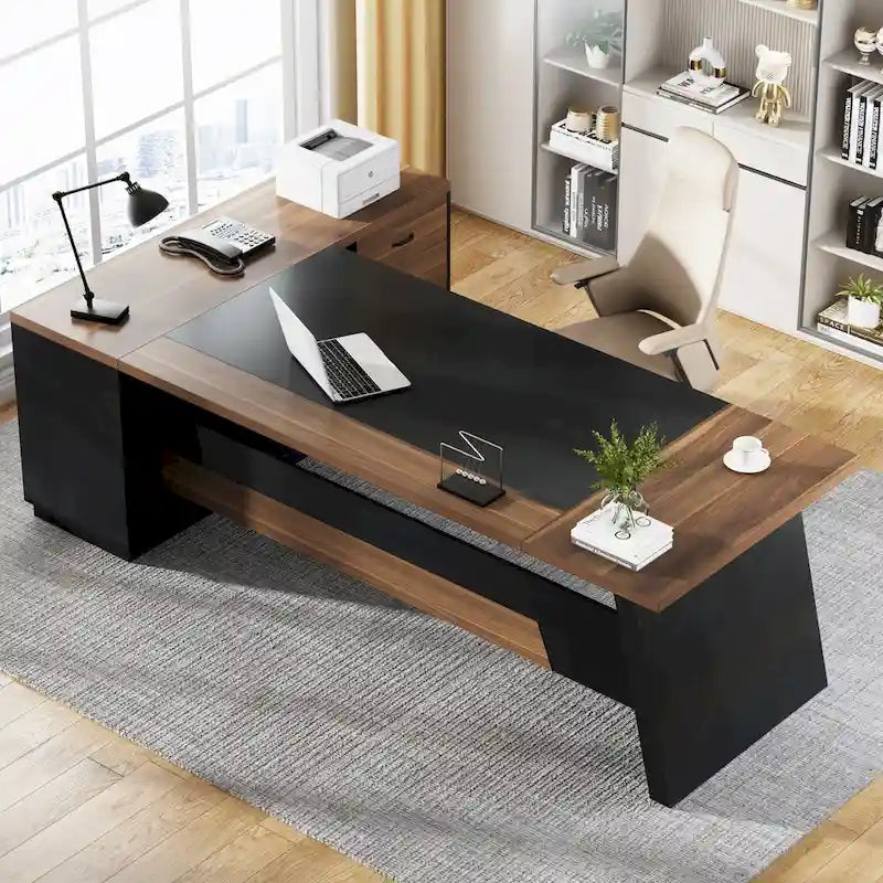 Bureau d'ordinateur de direction en L de 199,9 cm avec classeur