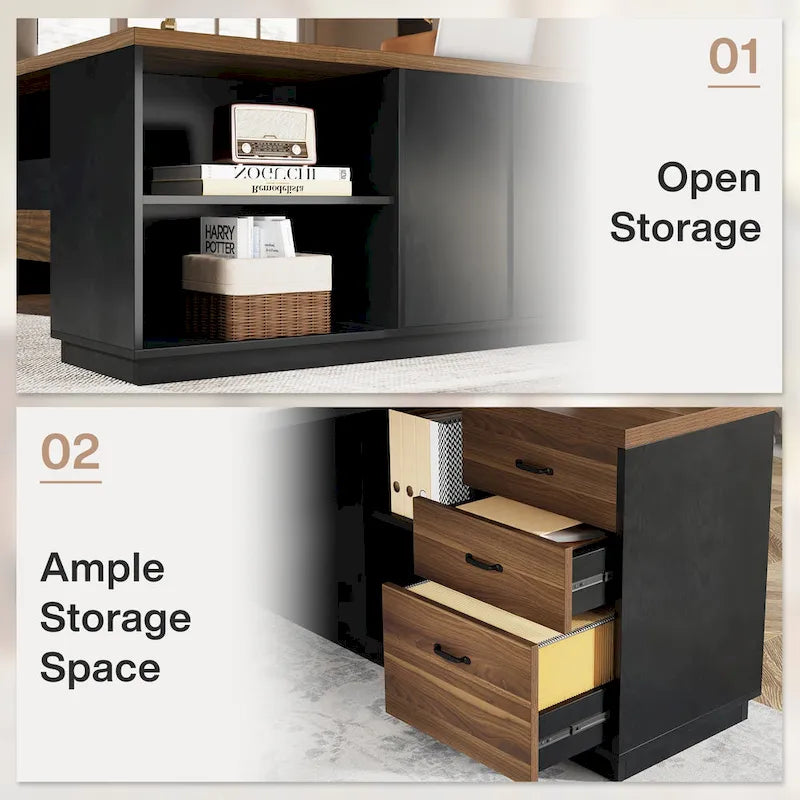 Bureau d'ordinateur de direction en L de 199,9 cm avec classeur