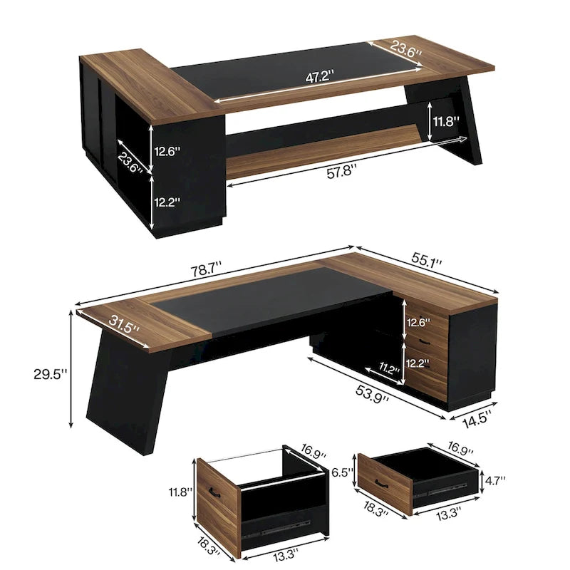 Bureau d'ordinateur de direction en L de 199,9 cm avec classeur