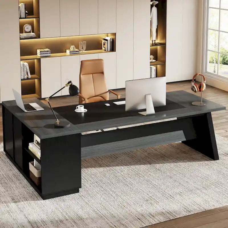 Bureau d'ordinateur de direction en L de 199,9 cm avec classeur