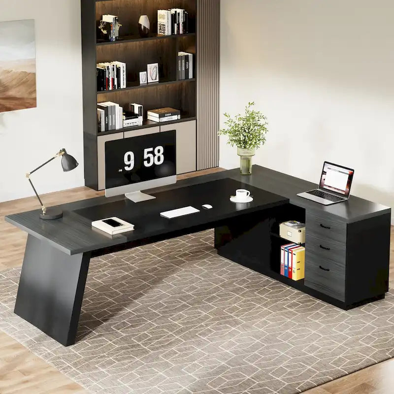 Bureau d'ordinateur de direction en L de 199,9 cm avec classeur