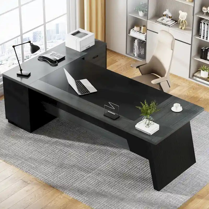 Bureau d'ordinateur de direction en L de 199,9 cm avec classeur