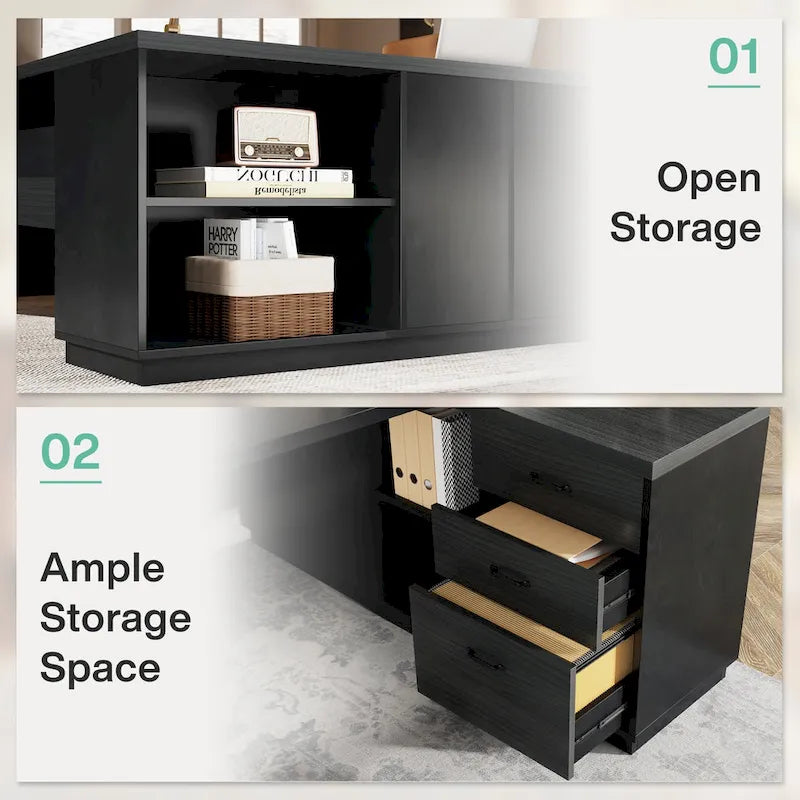 Bureau d'ordinateur de direction en L de 199,9 cm avec classeur