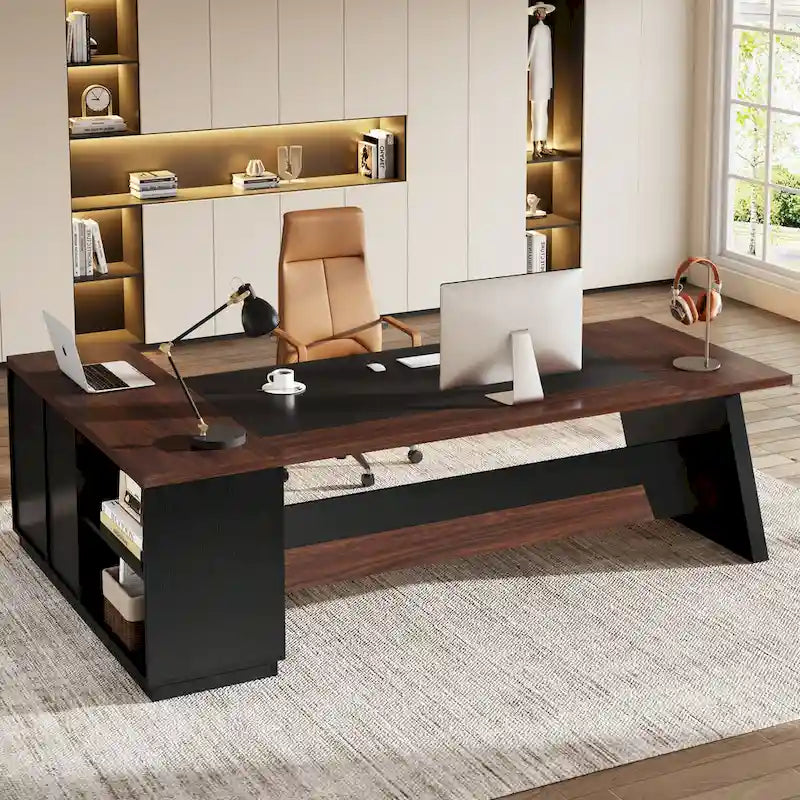 Bureau d'ordinateur de direction en L de 199,9 cm avec classeur
