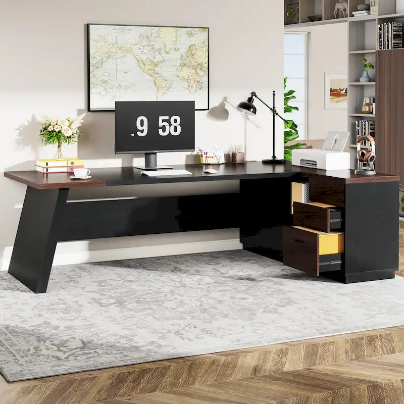 Bureau d'ordinateur de direction en L de 199,9 cm avec classeur