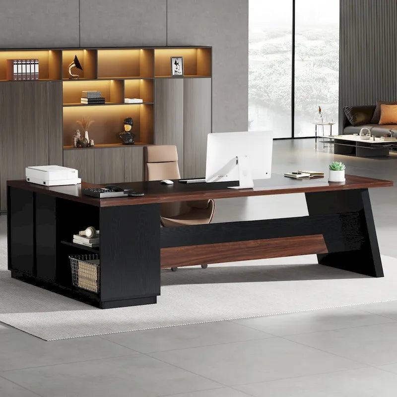 Bureau d'ordinateur de direction en L de 199,9 cm avec classeur