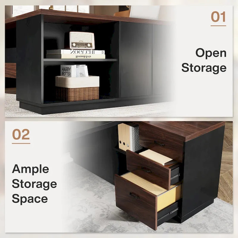 Bureau d'ordinateur de direction en L de 199,9 cm avec classeur