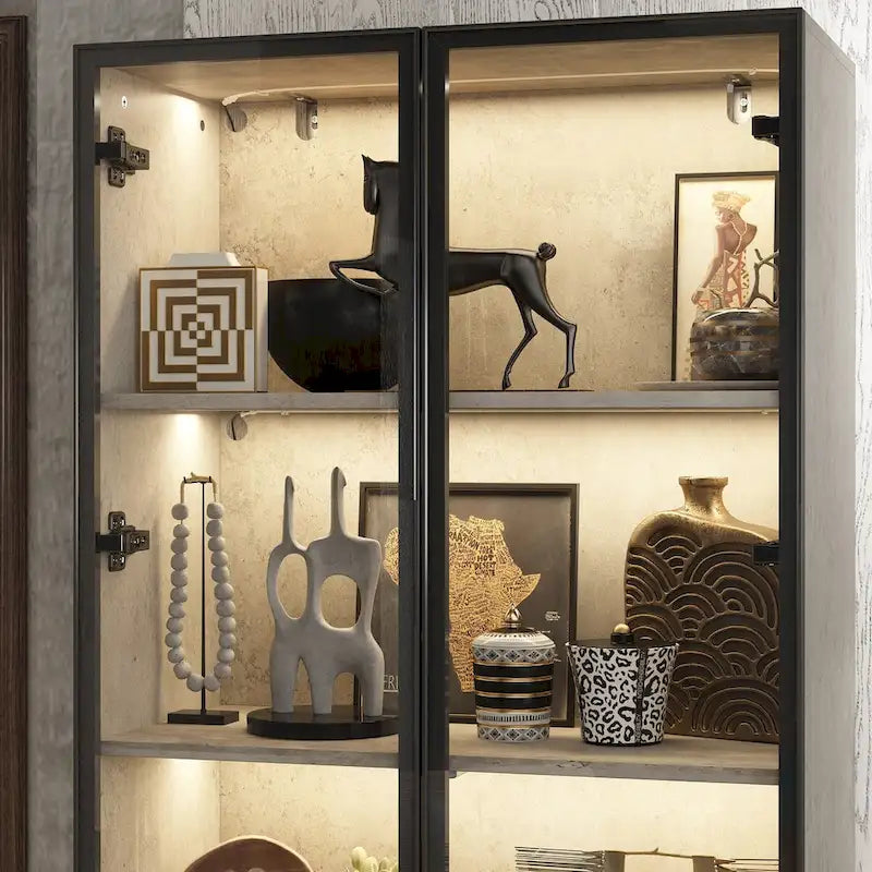 Vitrine d'exposition avec portes en verre et éclairage LED