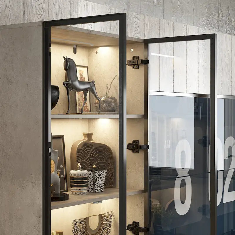 Vitrine d'exposition avec portes en verre et éclairage LED