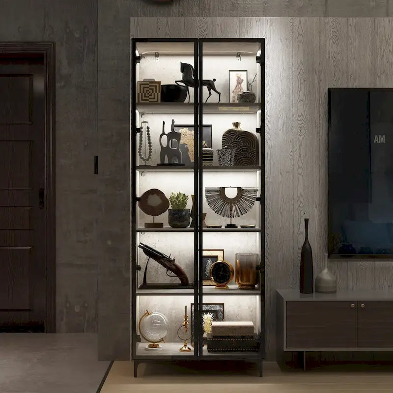Vitrine d'exposition avec portes en verre et éclairage LED