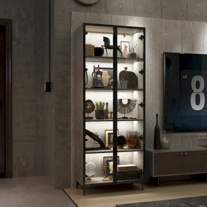Vitrine d'exposition avec portes en verre et éclairage LED