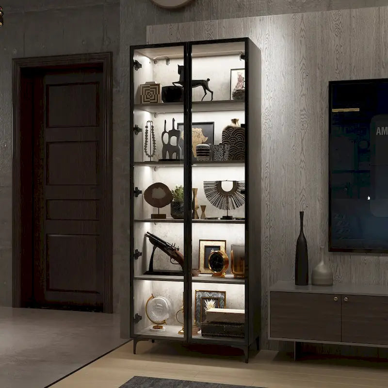 Vitrine d'exposition avec portes en verre et éclairage LED