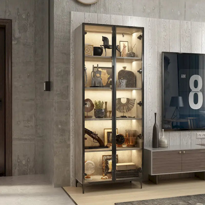 Vitrine d'exposition avec portes en verre et éclairage LED