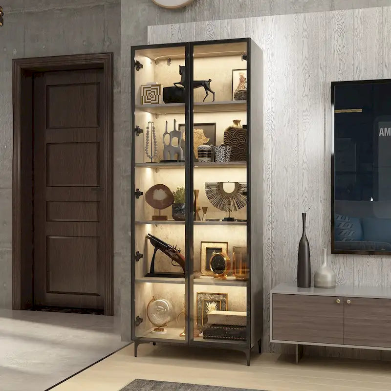 Vitrine d'exposition avec portes en verre et éclairage LED