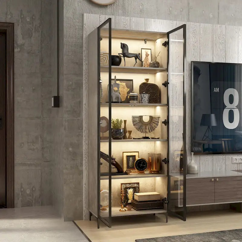Vitrine d'exposition avec portes en verre et éclairage LED