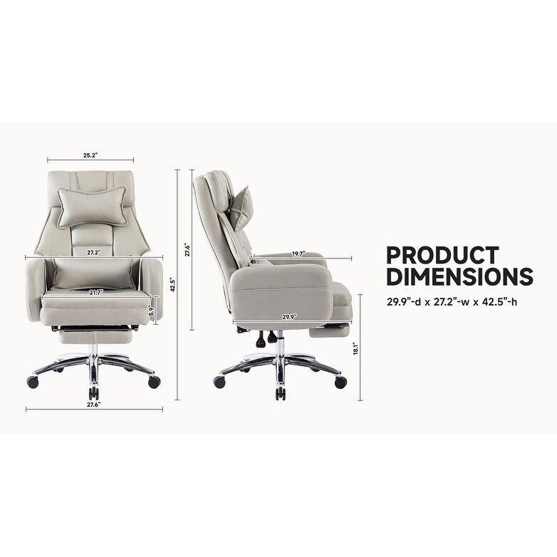 Chaise de bureau ergonomique pivotante, dossier haut avec appui-tête et soutien lombaire, chaise de patron confortable pour sédentaire, inclinable à 155°
