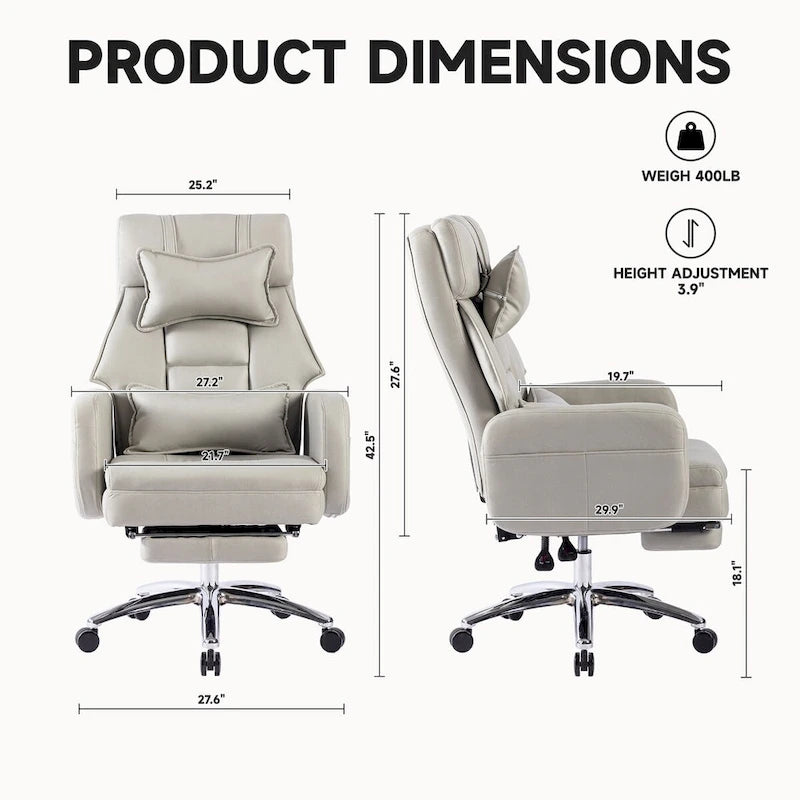 Chaise de bureau ergonomique pivotante, dossier haut avec appui-tête et soutien lombaire, chaise de patron confortable pour sédentaire, inclinable à 155°