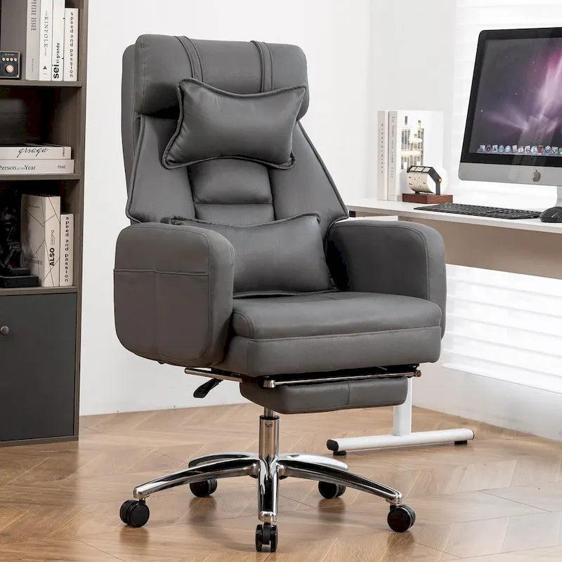 Chaise de bureau ergonomique pivotante, dossier haut avec appui-tête et soutien lombaire, chaise de patron confortable pour sédentaire, inclinable à 155°