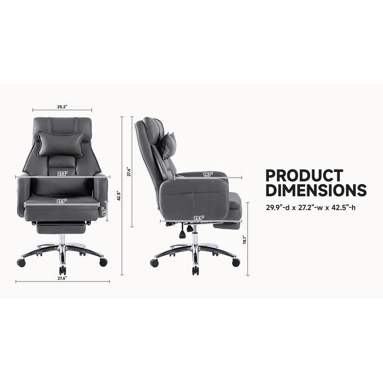 Chaise de bureau ergonomique pivotante, dossier haut avec appui-tête et soutien lombaire, chaise de patron confortable pour sédentaire, inclinable à 155°