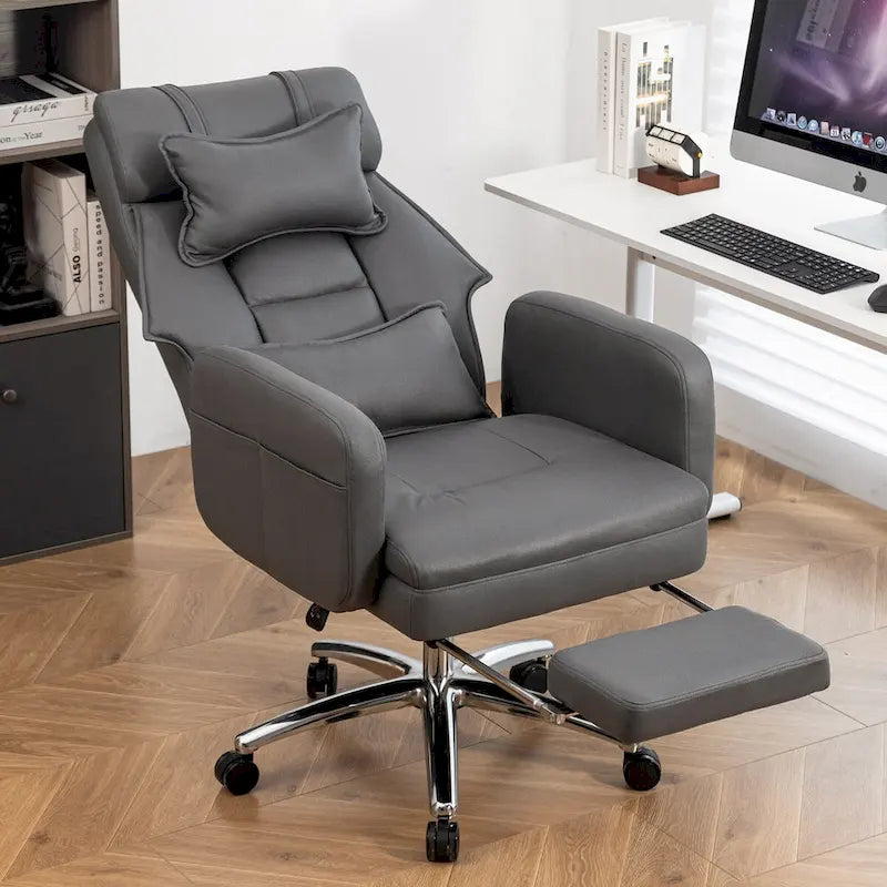 Chaise de bureau ergonomique pivotante, dossier haut avec appui-tête et soutien lombaire, chaise de patron confortable pour sédentaire, inclinable à 155°