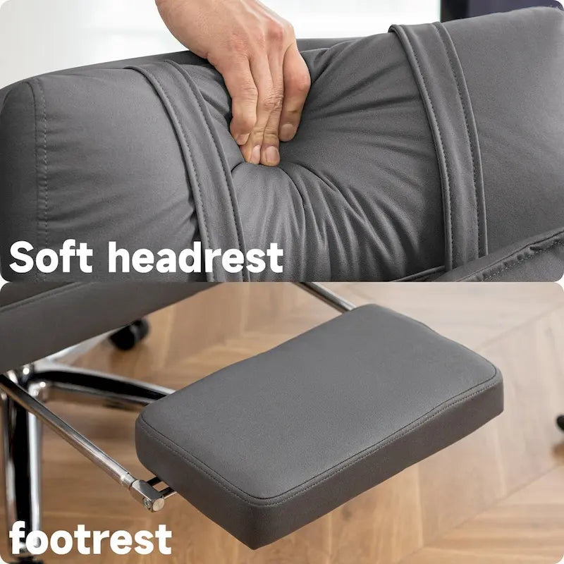 Chaise de bureau ergonomique pivotante, dossier haut avec appui-tête et soutien lombaire, chaise de patron confortable pour sédentaire, inclinable à 155°