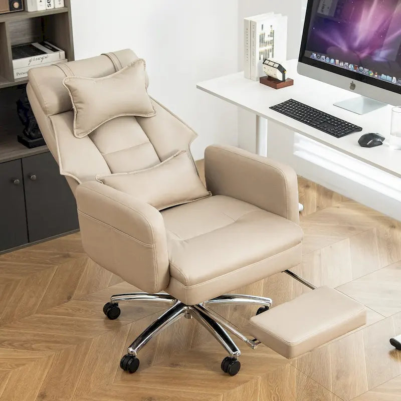Chaise de bureau ergonomique pivotante, dossier haut avec appui-tête et soutien lombaire, chaise de patron confortable pour sédentaire, inclinable à 155°