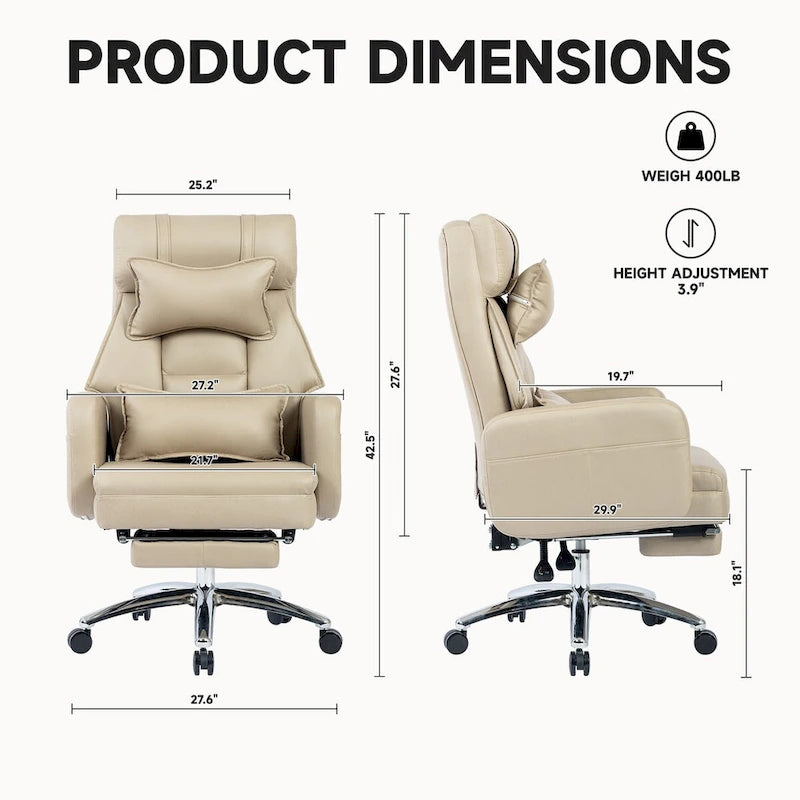 Chaise de bureau ergonomique pivotante, dossier haut avec appui-tête et soutien lombaire, chaise de patron confortable pour sédentaire, inclinable à 155°