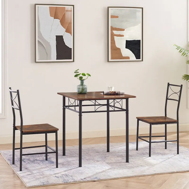 Ensemble de salle à manger 3 pièces, table et chaises rétro marron, convient pour le salon et la cuisine