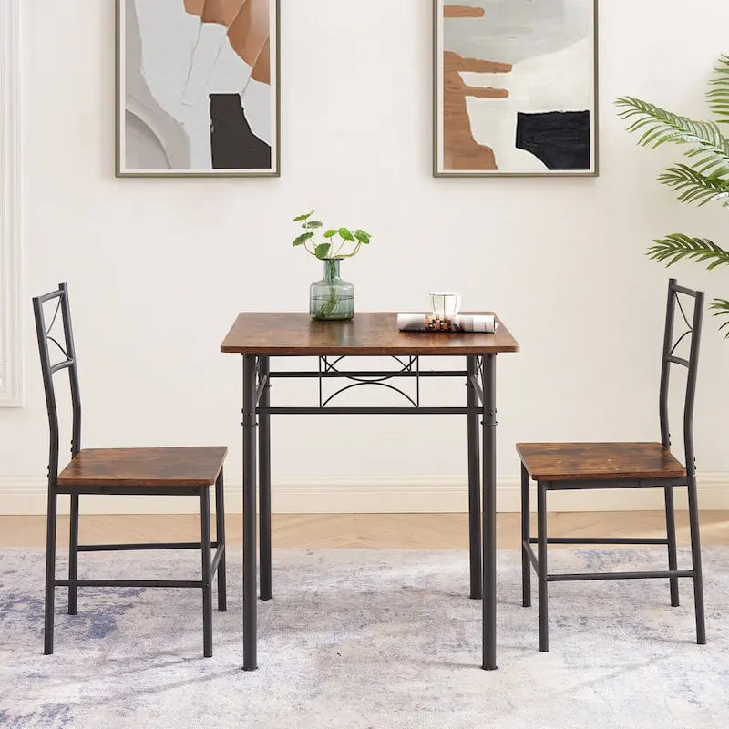 Ensemble de salle à manger 3 pièces, table et chaises rétro marron, convient pour le salon et la cuisine