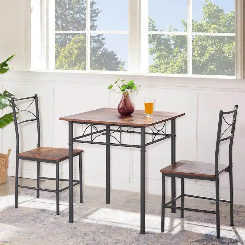 Ensemble de salle à manger 3 pièces, table et chaises rétro marron, convient pour le salon et la cuisine