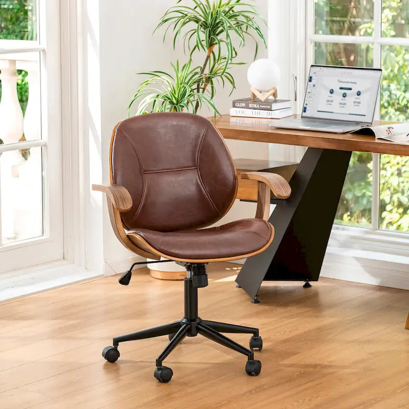 Chaise de bureau pivotante Glitzhome moderne ergonomique en similicuir réglable avec vérin à gaz