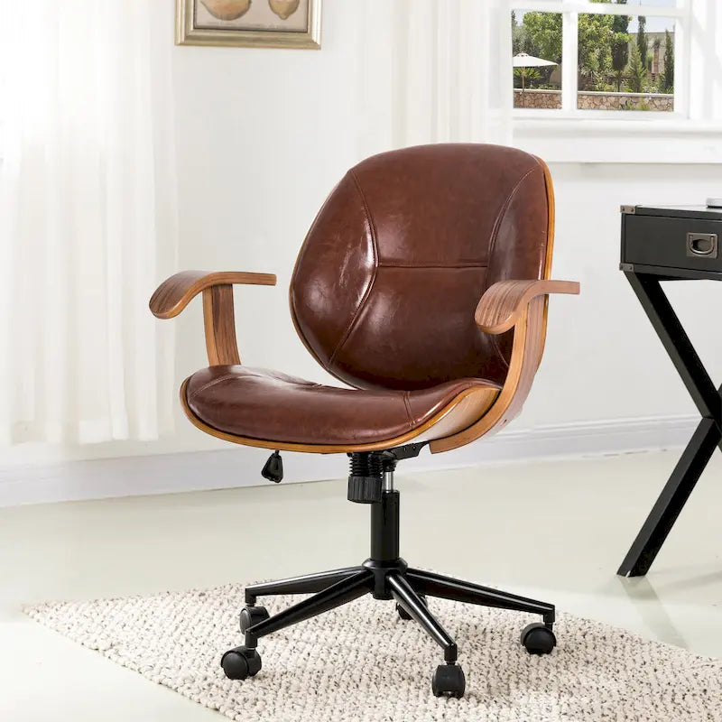 Chaise de bureau pivotante Glitzhome moderne ergonomique en similicuir réglable avec vérin à gaz