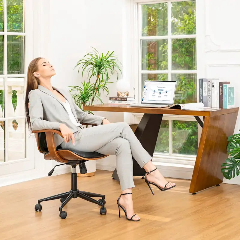 Chaise de bureau pivotante Glitzhome moderne ergonomique en similicuir réglable avec vérin à gaz