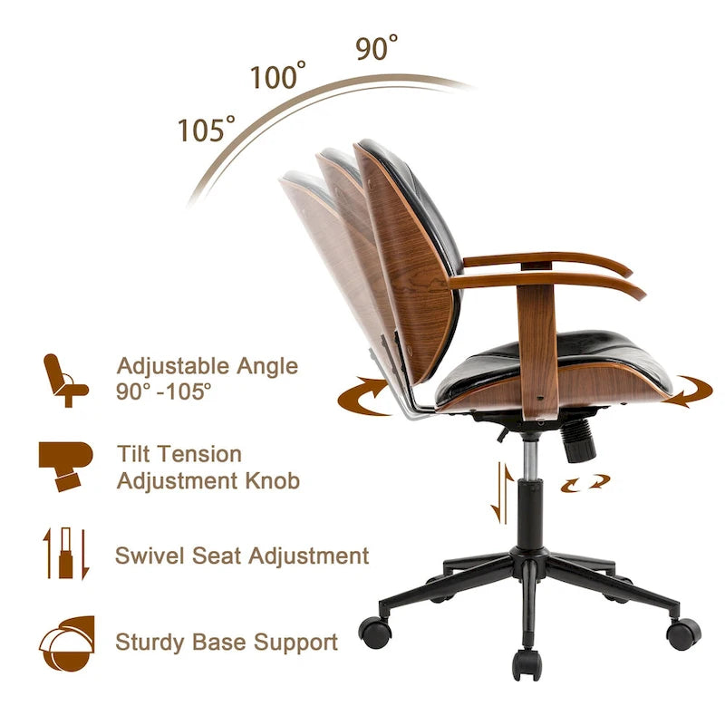 Chaise de bureau pivotante Glitzhome moderne ergonomique en similicuir réglable avec vérin à gaz