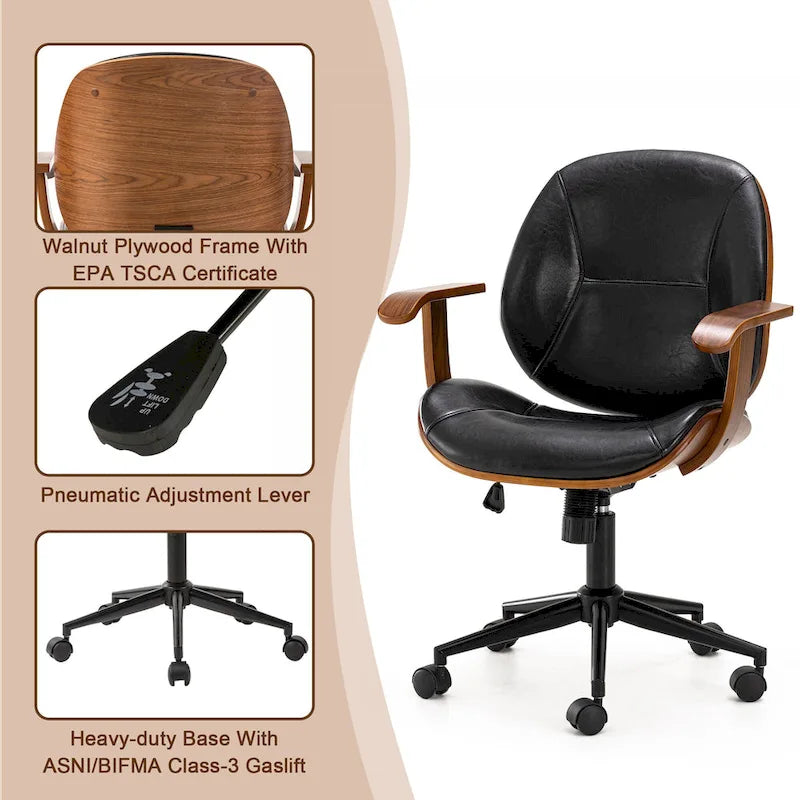 Chaise de bureau pivotante Glitzhome moderne ergonomique en similicuir réglable avec vérin à gaz